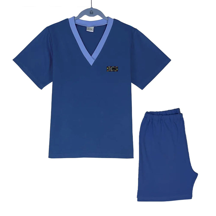 pijama de algodon adulto dos piezas short media manga azul