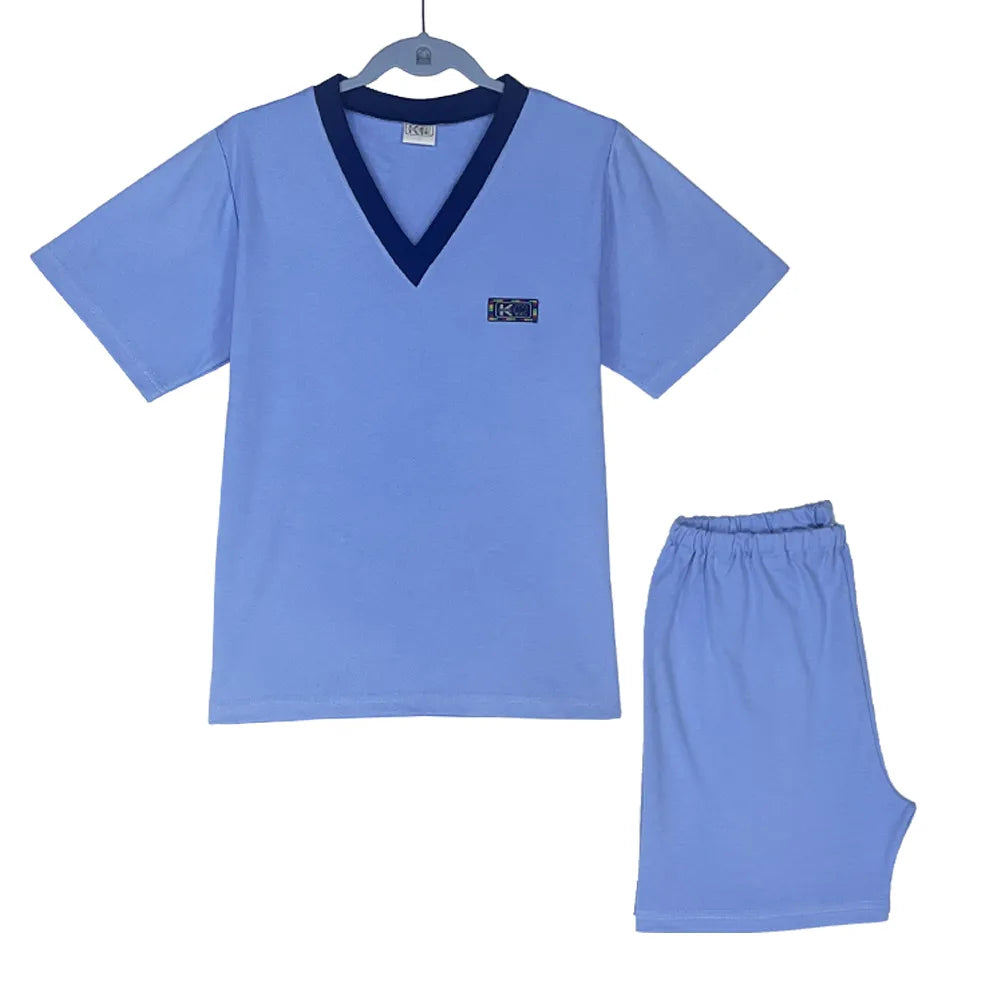 pijama de algodon hombre dos piezas short media manga