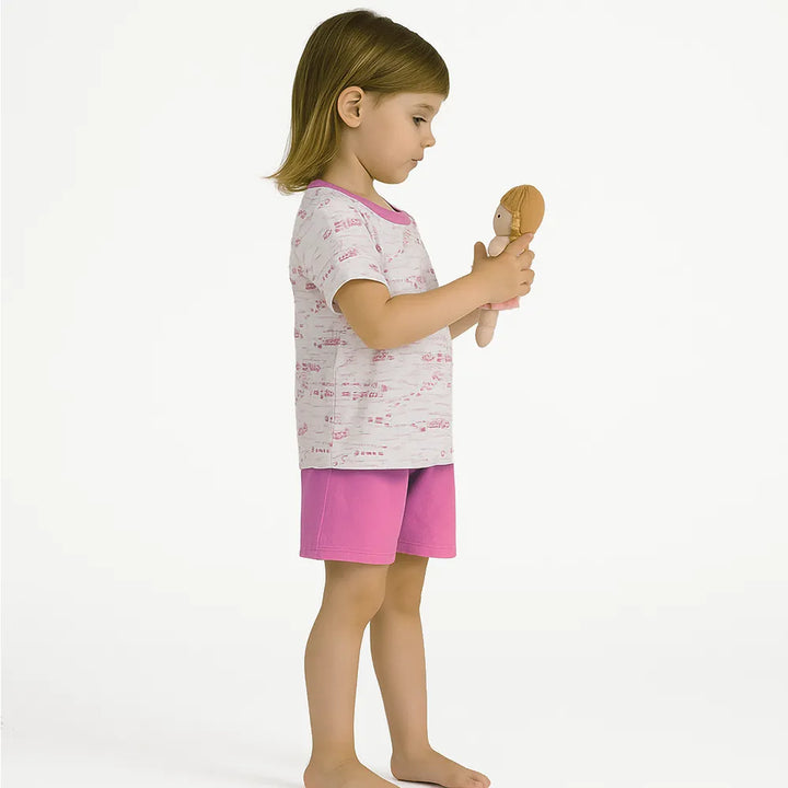 Pijama Infantil de Algodón 2 Piezas Corto | Estampado Conejitas Rosadas | Pijamas Nabil