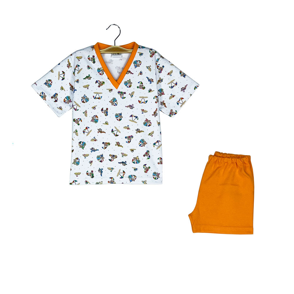 Pijama Infantil - Algodón 2 piezas Corto - Ositos Playeros (Tallas 2 a 10)