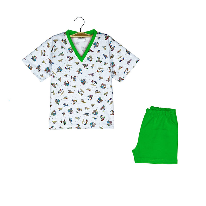 Pijama Infantil - Algodón 2 piezas Corto - Ositos Playeros (Tallas 2 a 10)