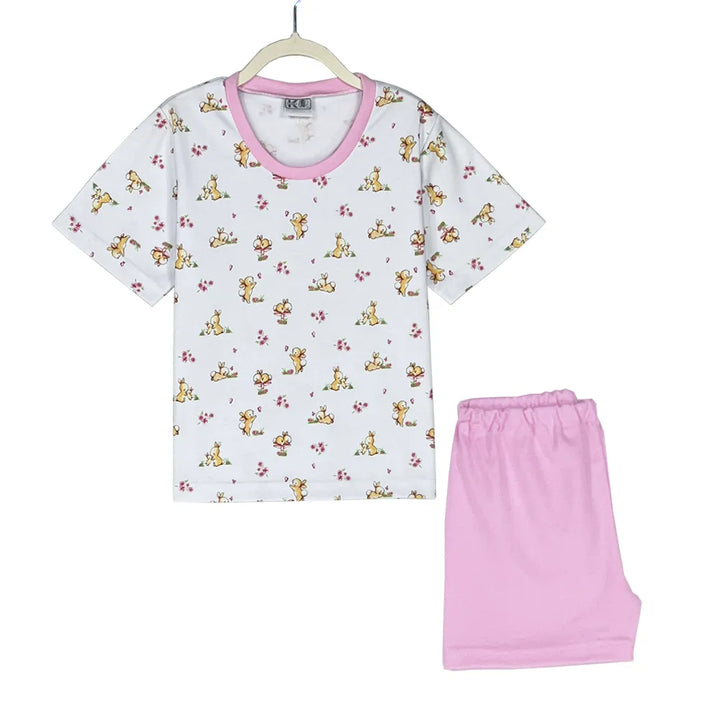 Pijama Infantil de Algodón 2 Piezas Corto | Estampado Conejita Flor | Pijamas Nabil