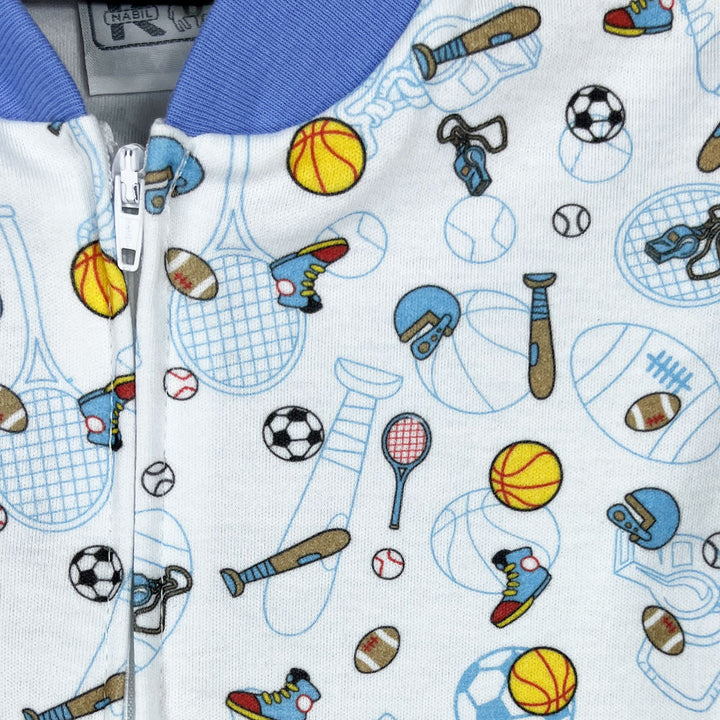 Pijama Bebé - Enterito de Algodón Corto - Deportes (Tallas 0 a 2)