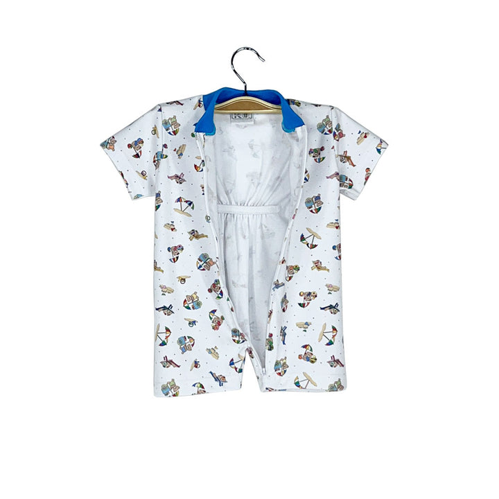 Pijama Bebé - Enterito de Algodón Corto - Ositos Playeros (Tallas 0 a 2)