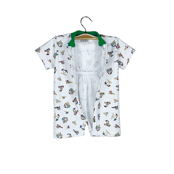 Pijama Bebé - Enterito de Algodón Corto - Ositos Playeros (Tallas 0 a 2)