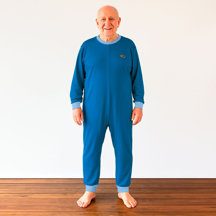 Pijama Cuidado asistido 2 cierres - Algodón Azul Petróleo