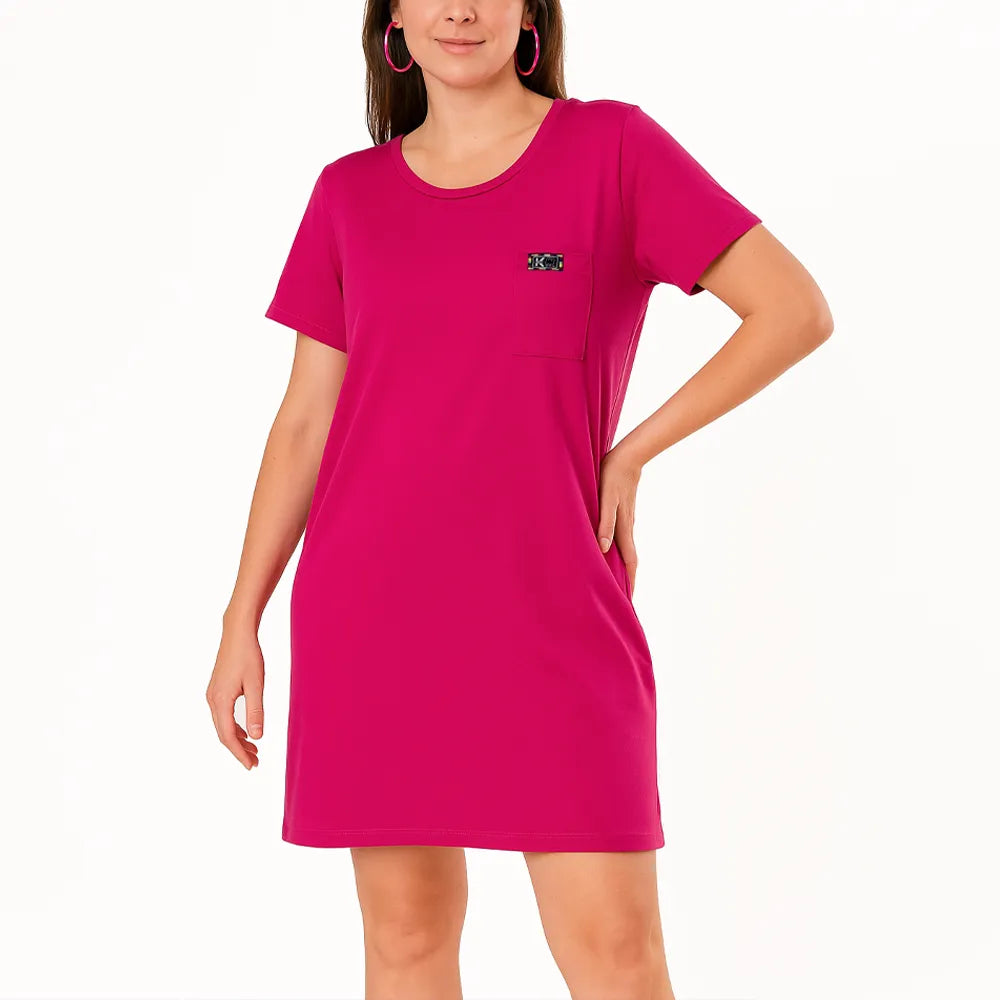 Pijama mujer | Polera Larga de Algodón con Bolsillo | Fucsia | Pijamas Nabil