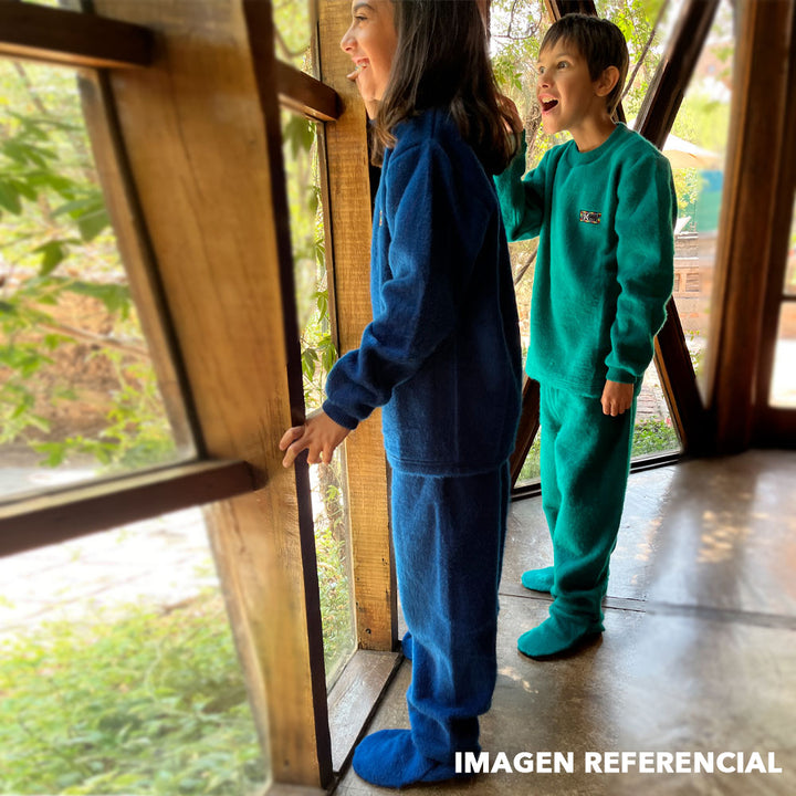 Pijama Infantil - 2 piezas Térmico con patitas - Azul Francia (Tallas 2 a 12)