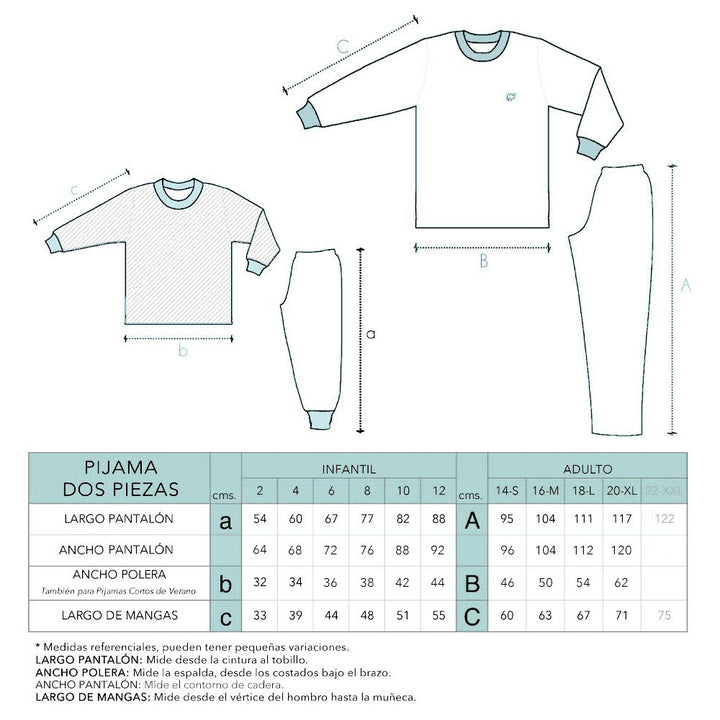 Pijama Infantil - 2 piezas Térmico con patitas - Verde Esmeralda (Tallas 2 a 12)