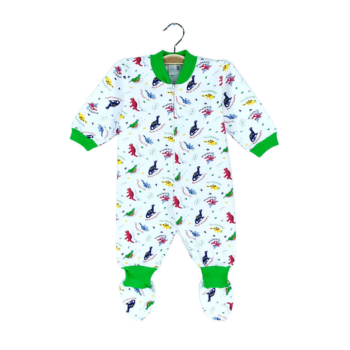 Enterito Franela Algodón Bebé | 0 y 1  | Estampado Dinosaurios | Pijamas Nabil