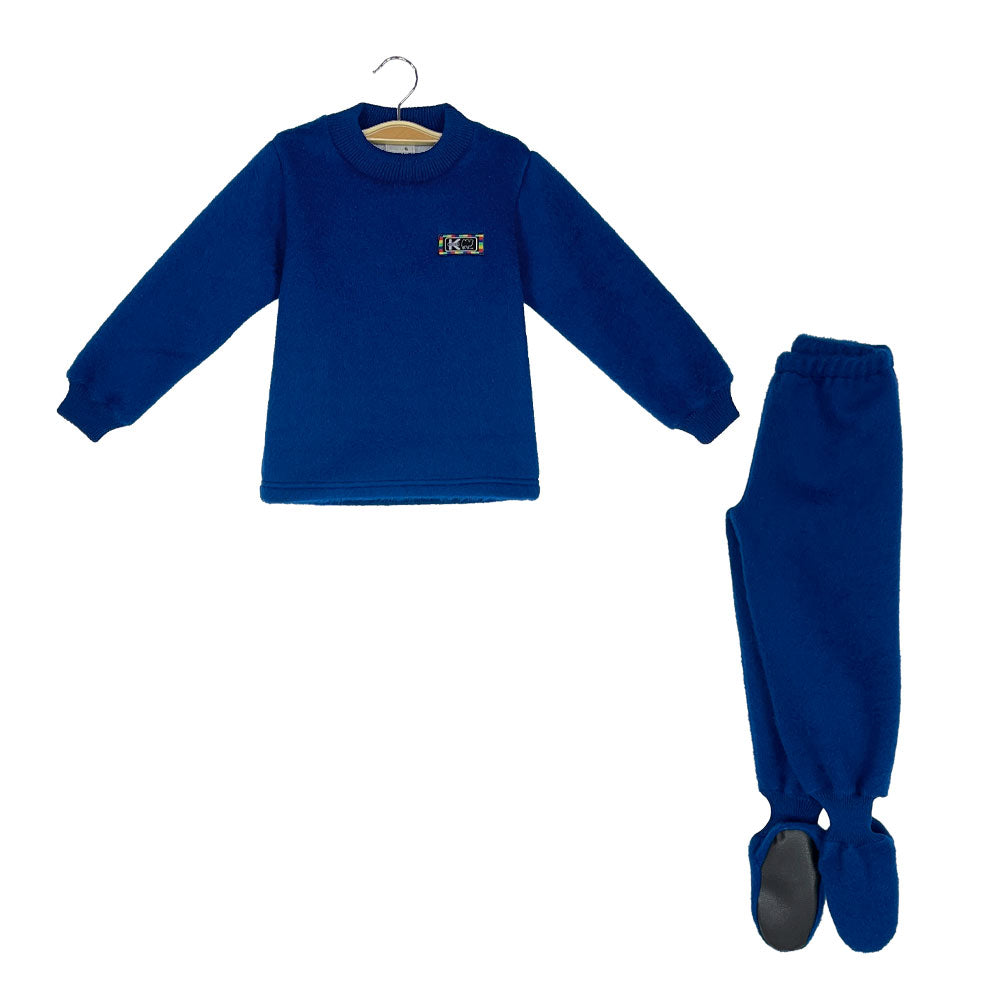 Pijama Infantil - 2 piezas Térmico con patitas - Azul Francia (Tallas 2 a 12)