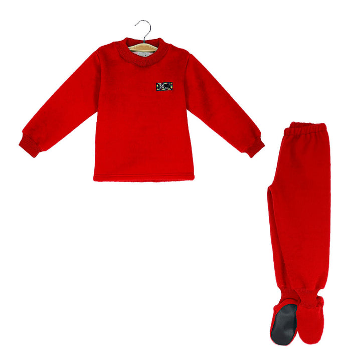 Pijama Infantil - 2 piezas Térmico con patitas - Rojo (Tallas 2 a 12)