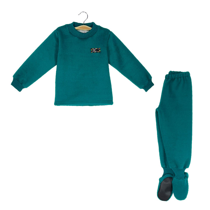 Pijama Infantil - 2 piezas Térmico con patitas - Verde Esmeralda (Tallas 2 a 12)